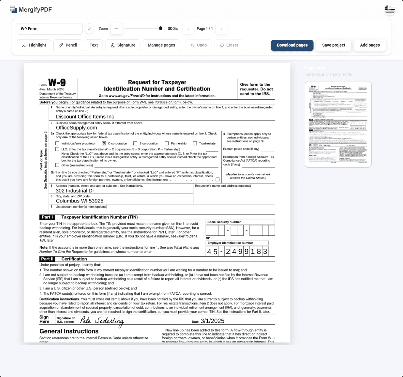 Preview of the MergifyPDF workspace